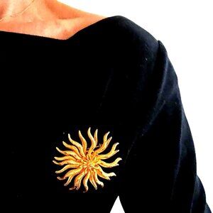 Vintage CFW Signed Gold-Tone Swirl HAR Statement Brooch Pin Bold Statement Sun